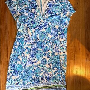 Lilly Pulitzer Blue Print Shift Dress | Size XL| V-Neck | Summer Resort Dress